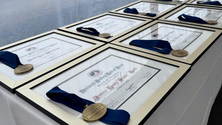Certificates awarded to Inductees in the 2025 class of the National Sailing Hall of Fame