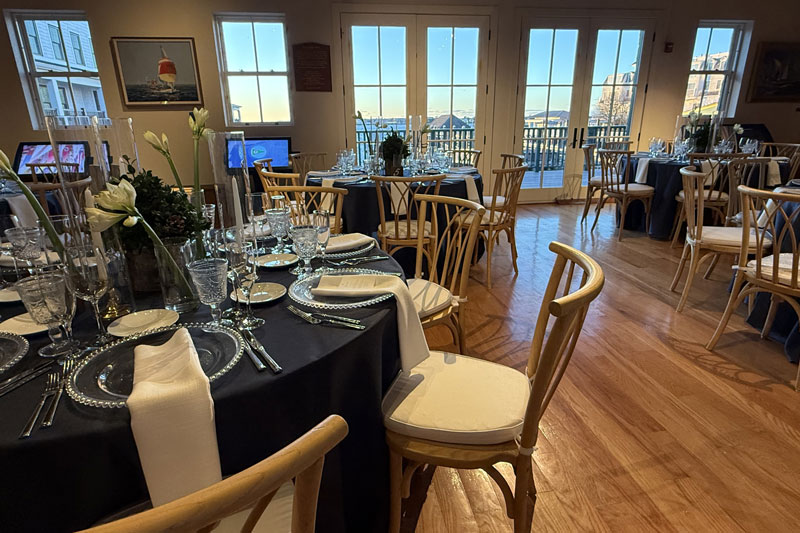 Tables set in Schoonmaker Hall